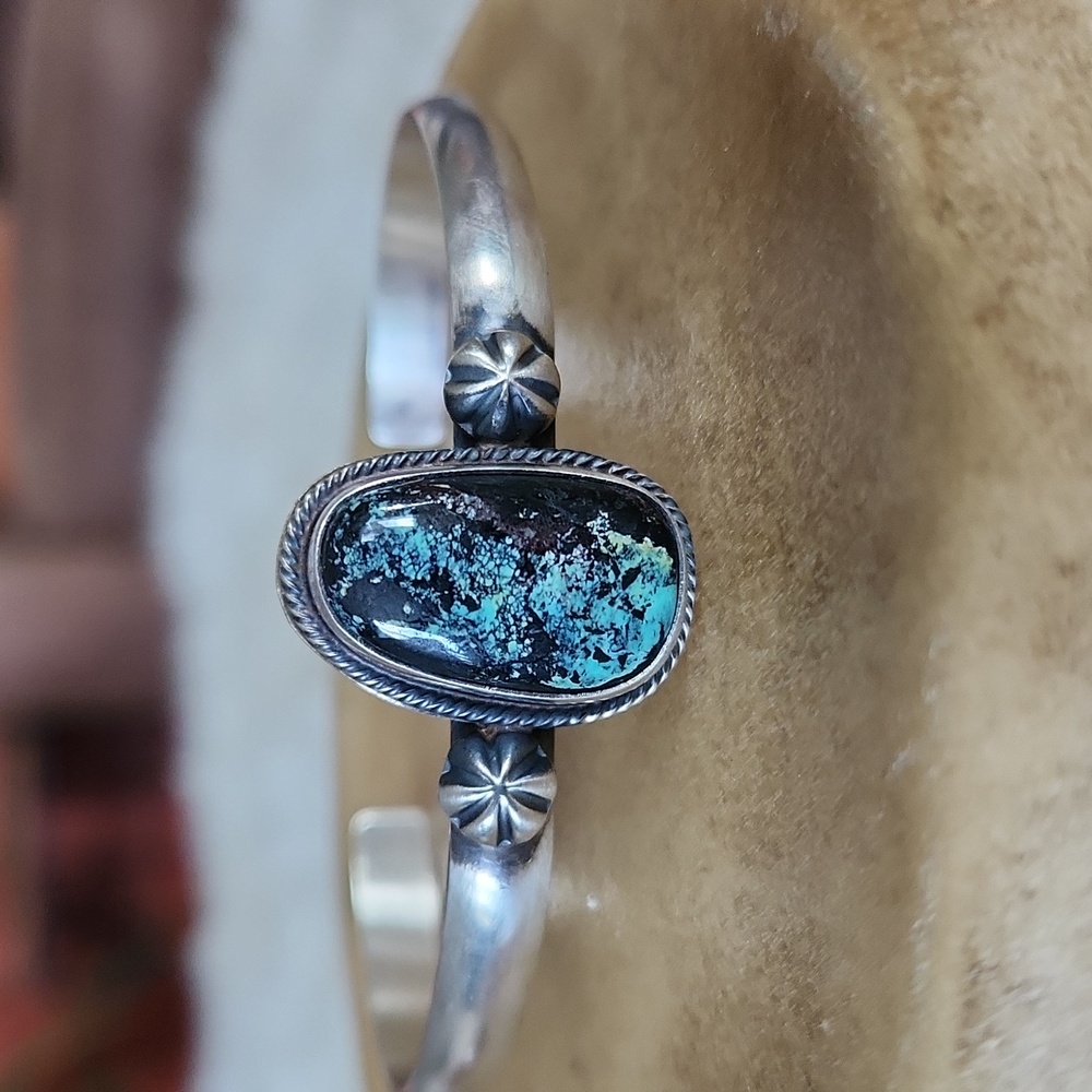 Stunning NWOT Native American Navajo Black Jack Turquoise Cuff Bracelet 🖤💙🎁